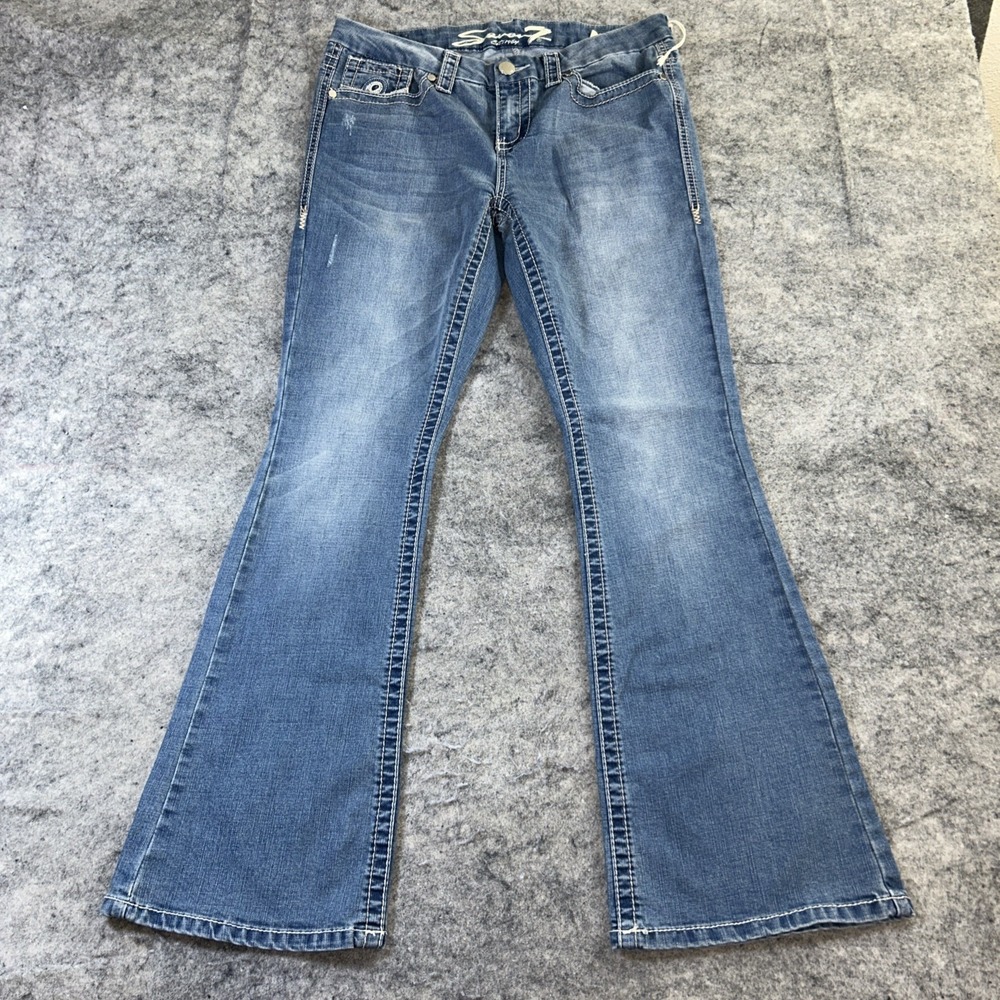 Seven 7 Bootcut Jeans Women's 12 Light Wash Denim Embellished Pockets Cowgirl